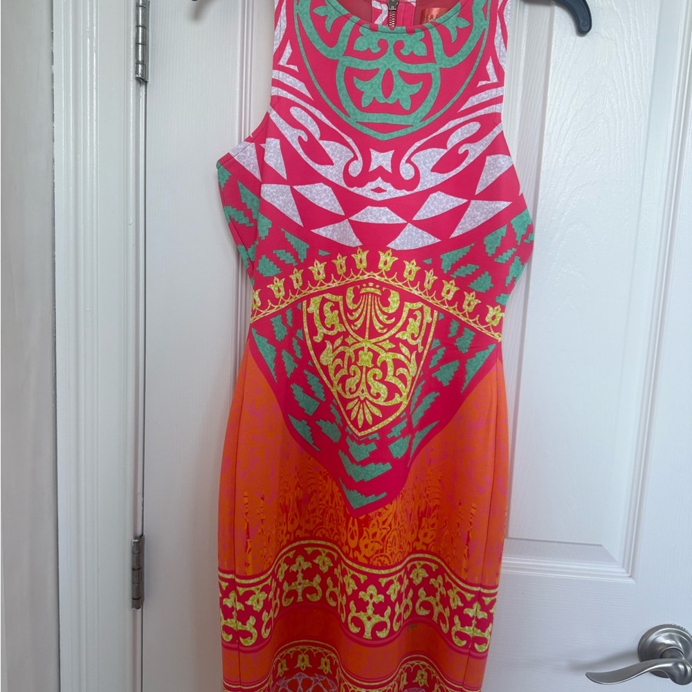 Hale Bob Pink and Orange Sheath Dress